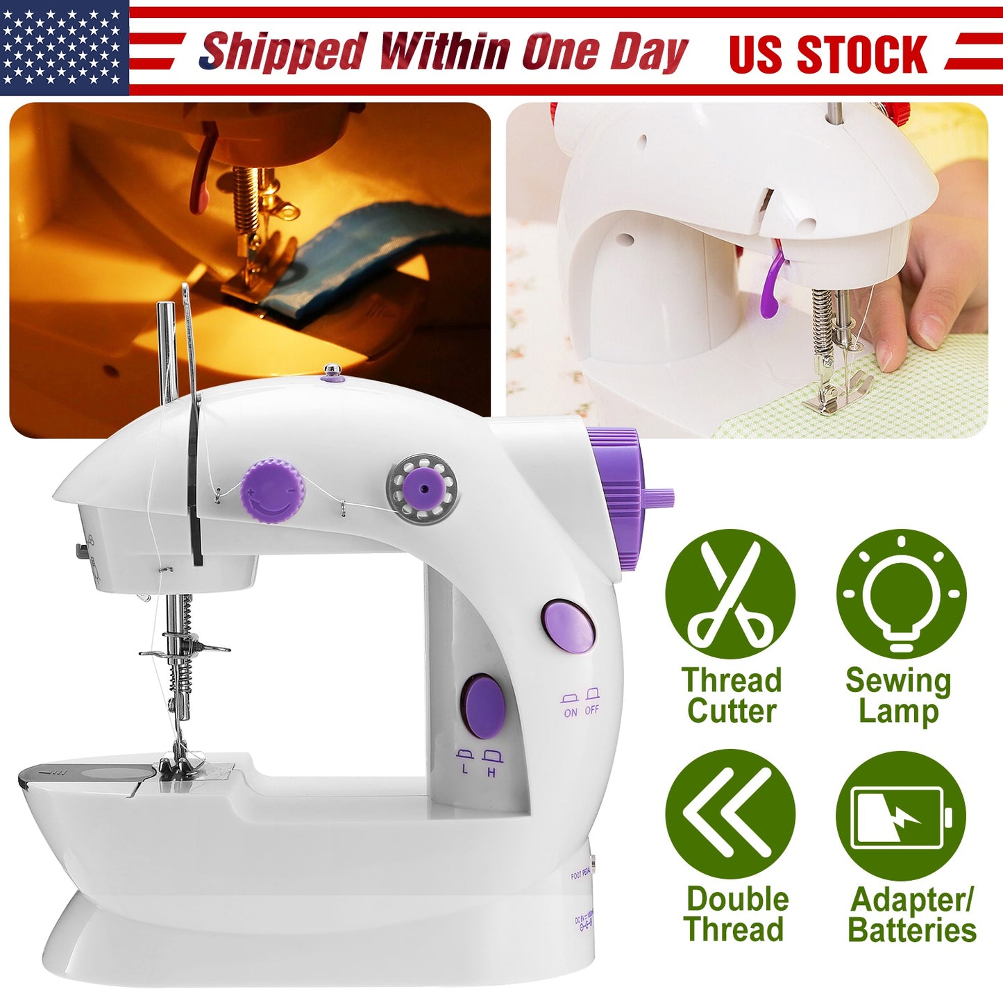 Electric Sewing Machine Portable 2 Speed Overlock Foot w/ Foot Pedal LED Light