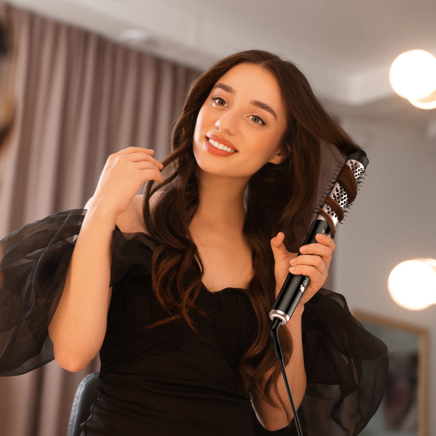 5 in 1 Curling Wand Hair Curling Iron Brush Hair Thermal Brush Curler with 4 Heating Levels 360¡ Rotatable Cable 5 Interchangeable Barrels 2 Clips Lea