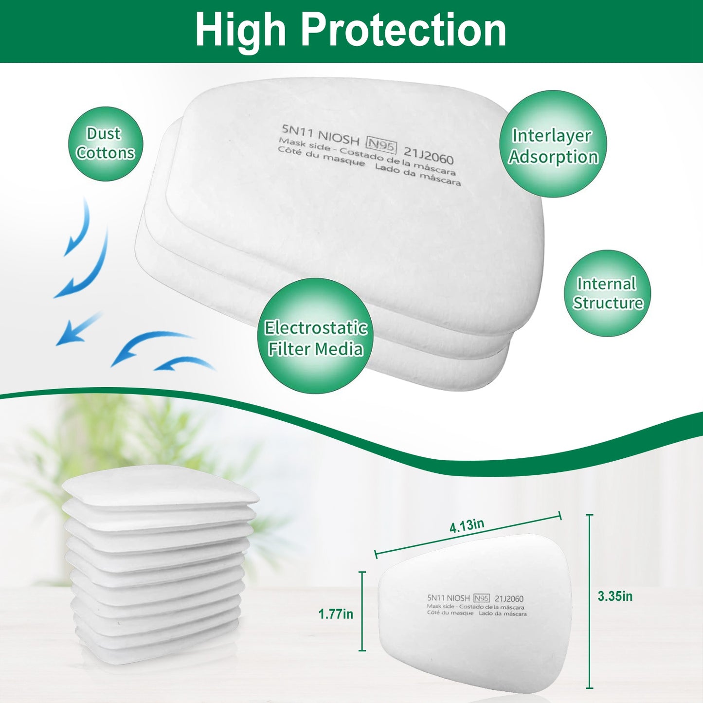 10Pcs 5N11 Filter Cotton of Respirator 5N11 Particulate Filter Cottons Replacement for Gas Respirator 6000/ 6100/ 6200/ 6800/ 7501/ 7502 Series Agains