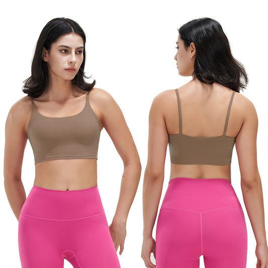 Women Strap Sport Bras Padded StrappyÊCrop Square Neck Low Impact Bras SexyÊFitnessÊTank Tops with Removable Pads Flat Straps for Gym Yoga Workout Run