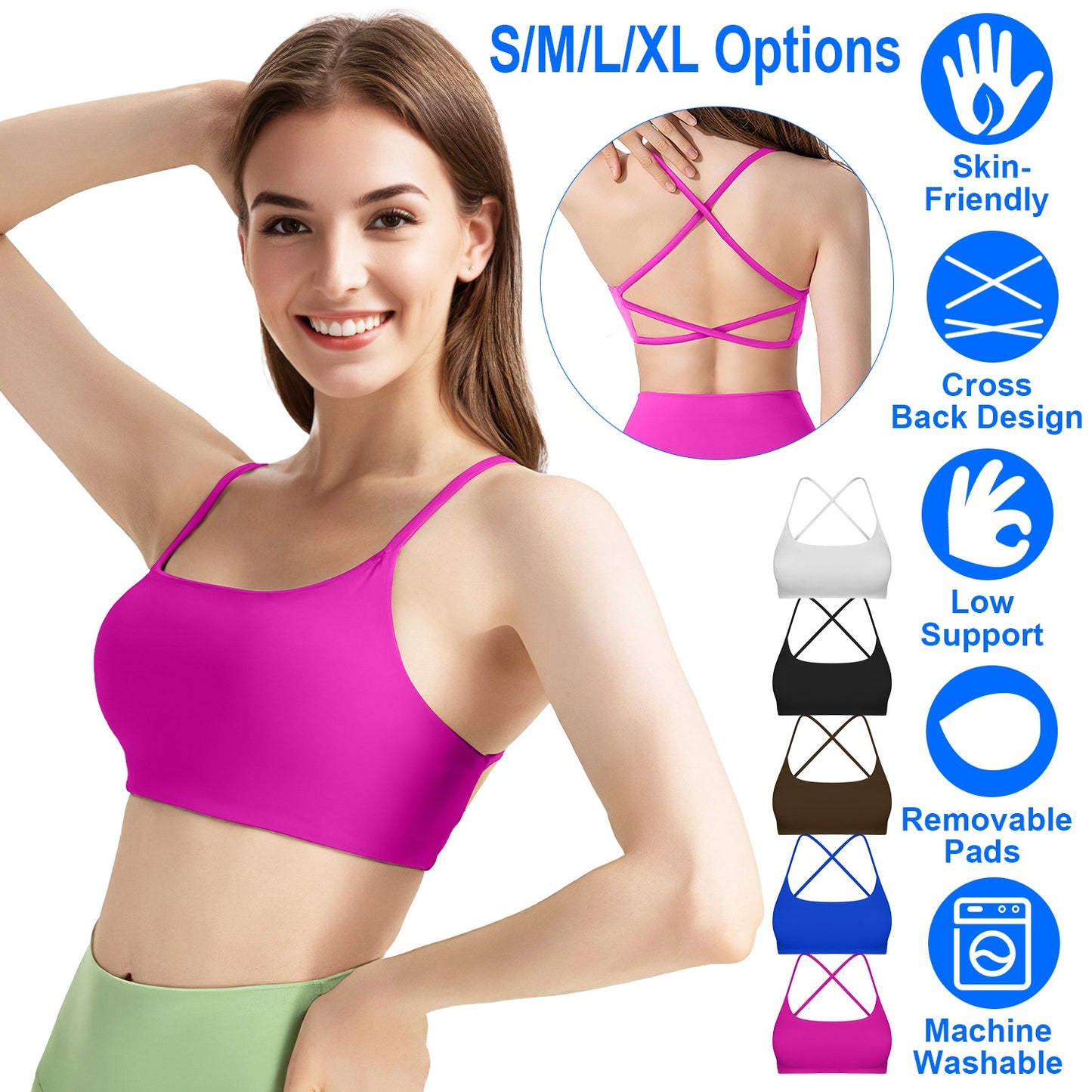 Women Cross Back Sport Bras Padded StrappyÊCrop Open Back Low Impact Bras SexyÊFitnessÊTank Tops with Removable Pads Thin Straps for Gym Yoga Workout