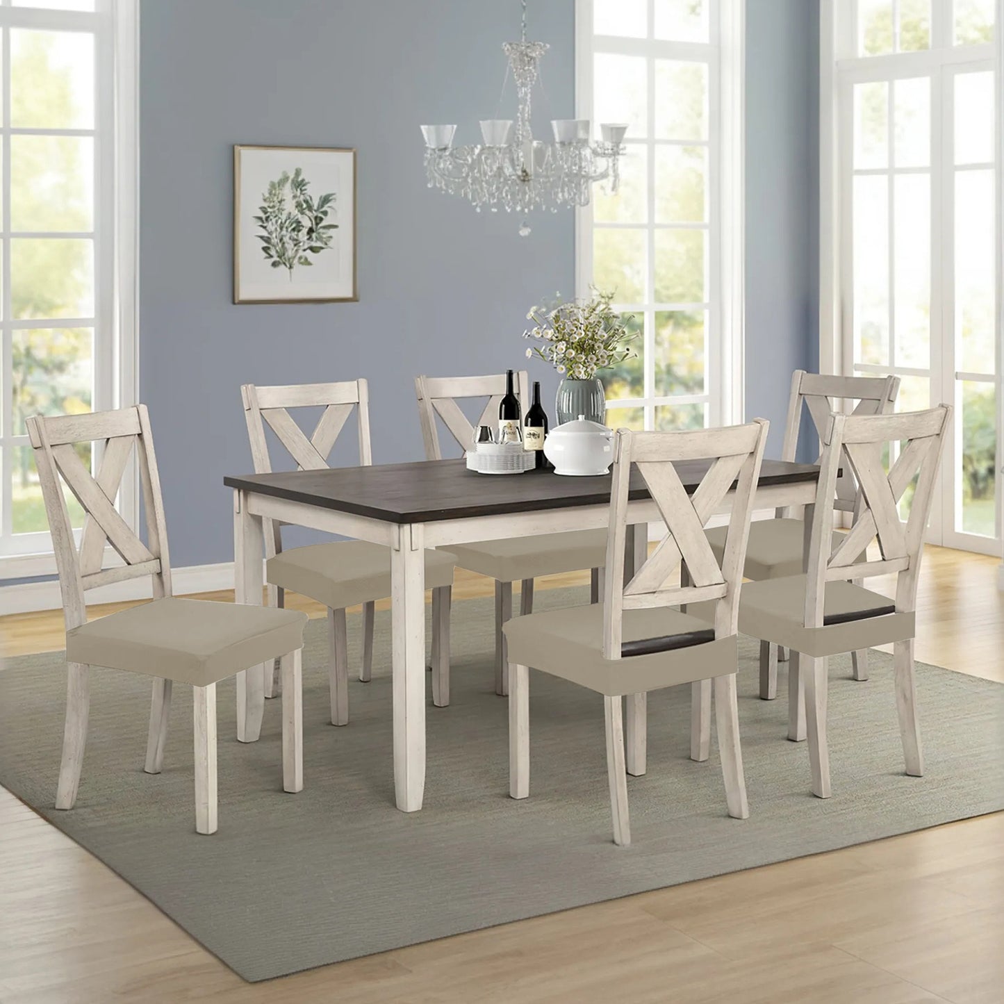 4Pack Waterproof Dining Chair Slipcovers Stretch Chair Seat Slipcovers Removable Washable Jacquard Seat Covers for Dining Room