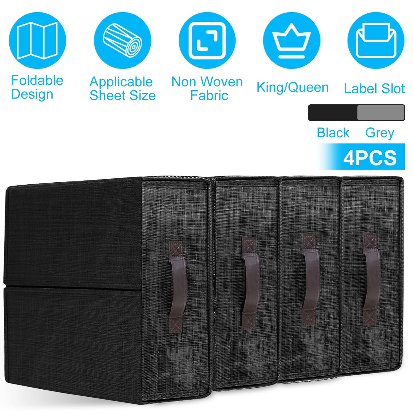 4Pcs Bed Sheet Set Organizers Foldable Bedsheets Storage Bins For Clothing Duvet Cover Pillowcase King Queen Bedsheet Closet Bedding Container With La