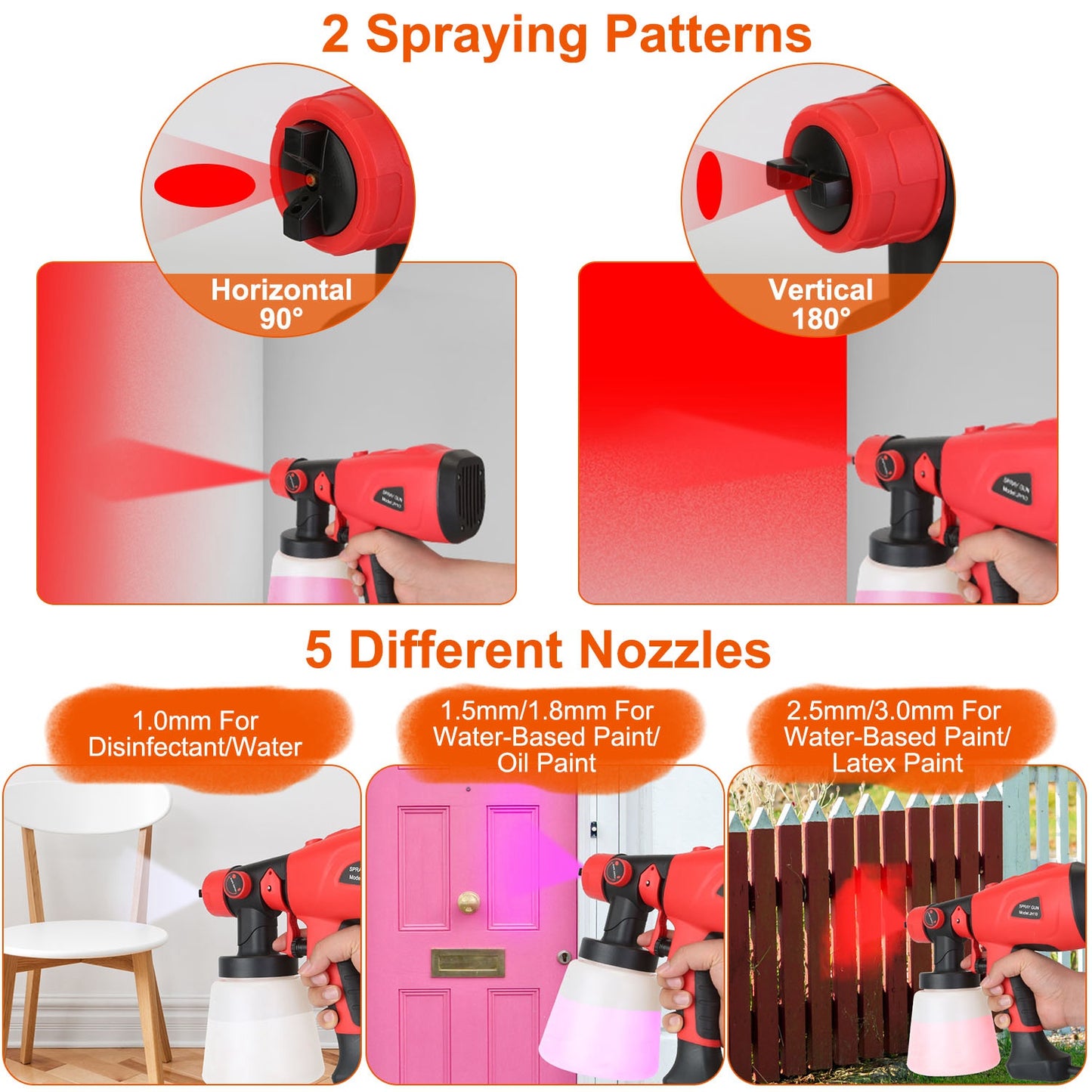 ElectricÊPaint SprayerÊHVLP Spray Painting Gun Handheld Painter with Different Spray Patterns 5 Nozzles 800ML Detachable Cup Flow Adjustable Length Ad