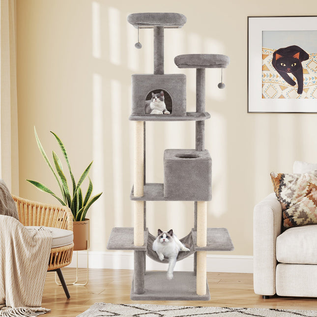 84 Inch Large Cat Tree with 2 Condos and 2 Soft Plush Perches for Indoor Cats-Gray