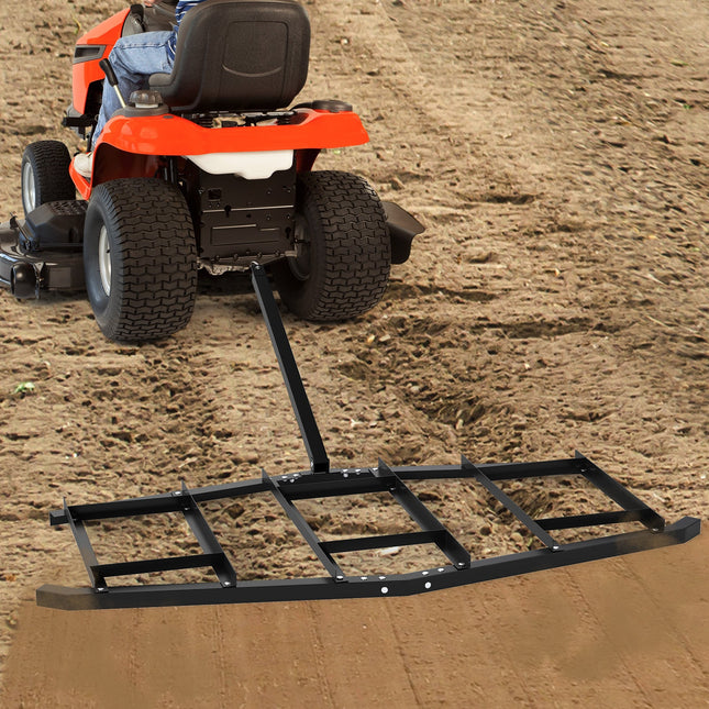 84 inch Wide Driveway Drag Tow Behind Landscape Leveling Rake with Reinforced Bars-Black