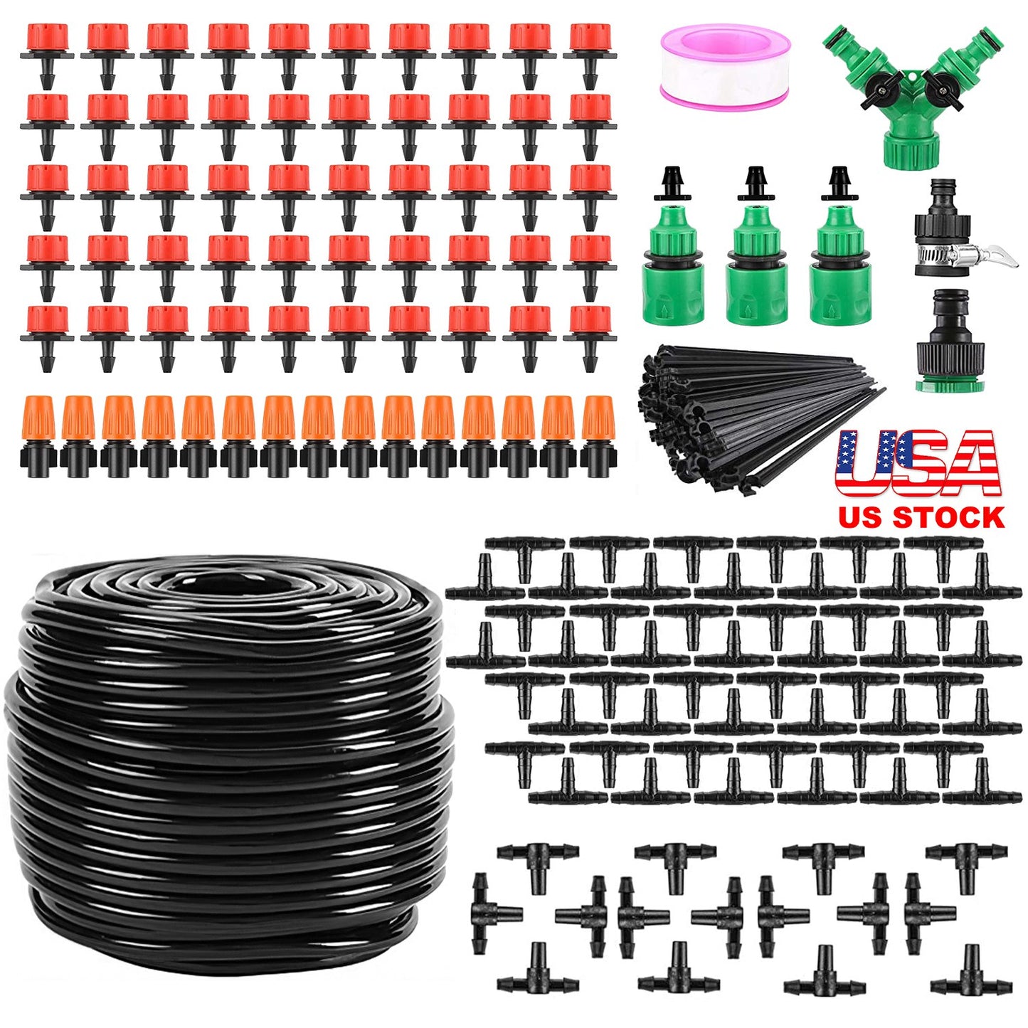164FT Drip Irrigation Kit Automatic Garden Irrigation System Misting Plant Watering Drip Kit for Garden Greenhouse Flower Bed Patio Lawn