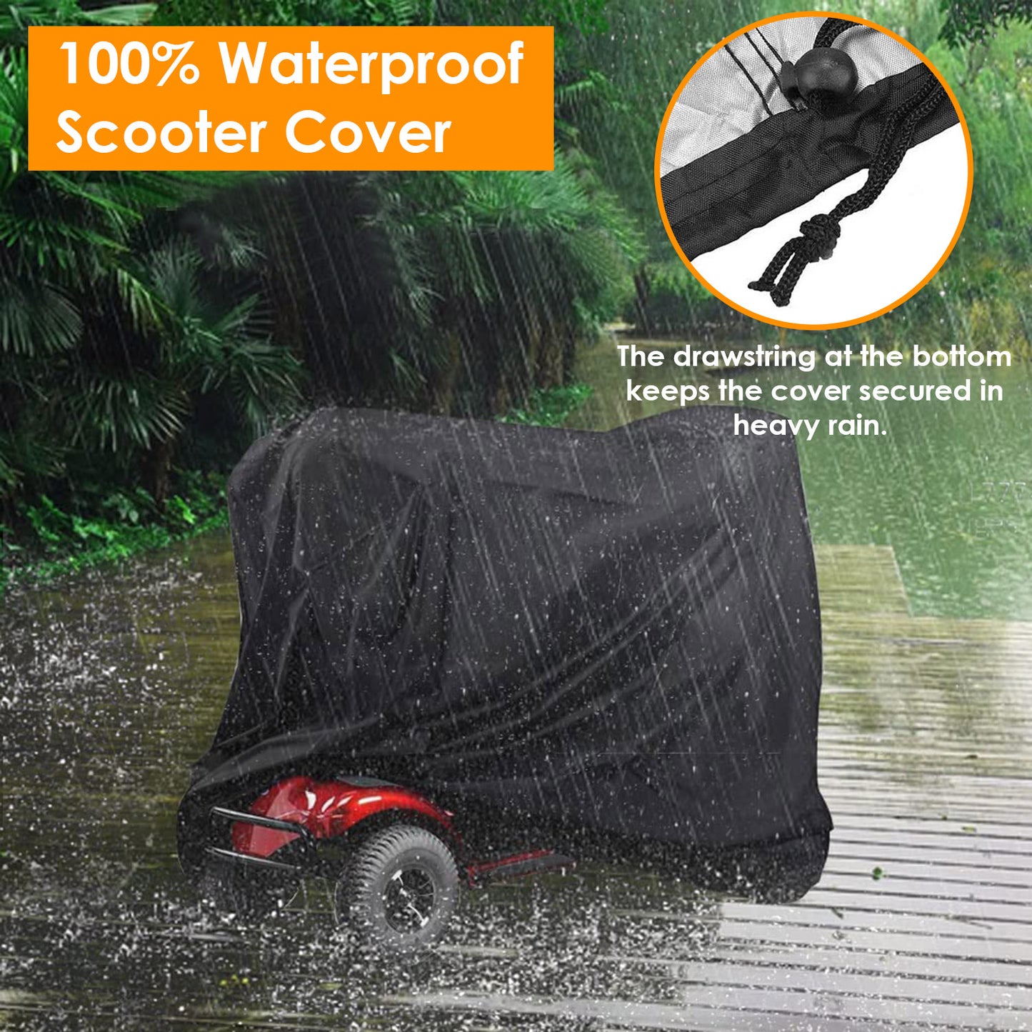 Scooter Protective Cover Waterproof Motorcycle Mobility Wheelchair Shelter Protector with Storage Bag against Sun Water Dust 74.8x28x46.1in