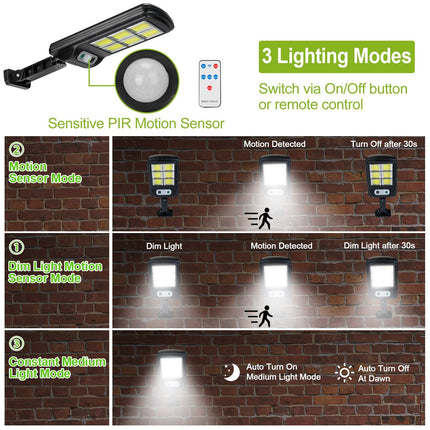 Solar Powered Wall Lights Outdoor 128LED Beads Motion Sensor Lamp IP65 Waterproof 3 Modes Sensor Light W/ Remote Control For Street Front Door Deck
