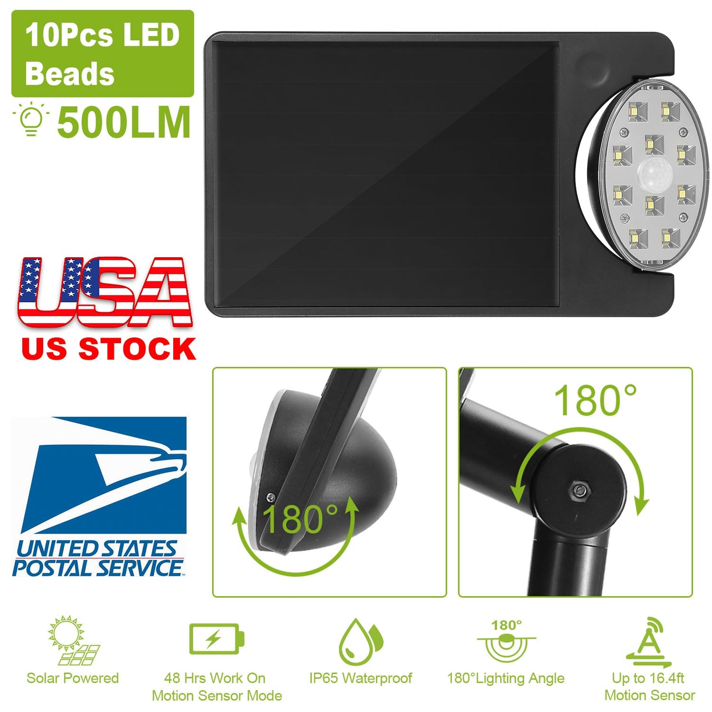 Solar Spotlights Outdoor 10LEDS Landscape Lights 120¡ Motion Sensor Lamps 180¡Lighting IP65 Waterproof for Garage Garden Front Door