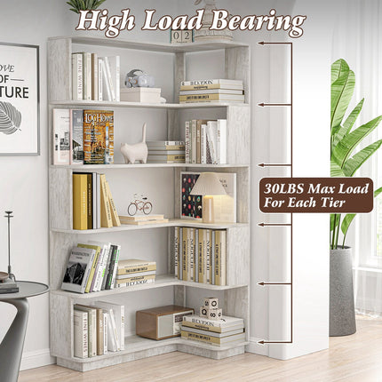 5-Tier L-Shaped Corner Bookshelf with 6 Open Shelves