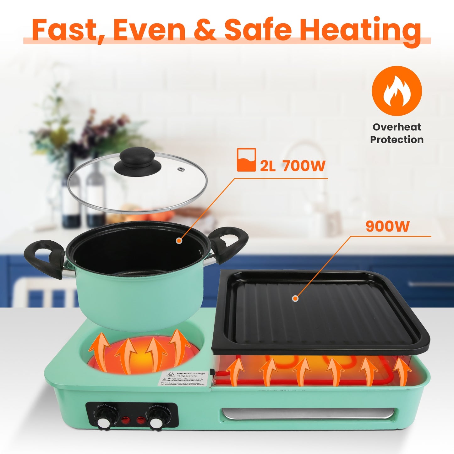 3 in 1 Electric Hot Pot with Grill 1600W Smokeless Non-Stick Korean BBQ Grill Shabu Shabu Hot Pot Combo with Independent Temperature Control for 3-5 P
