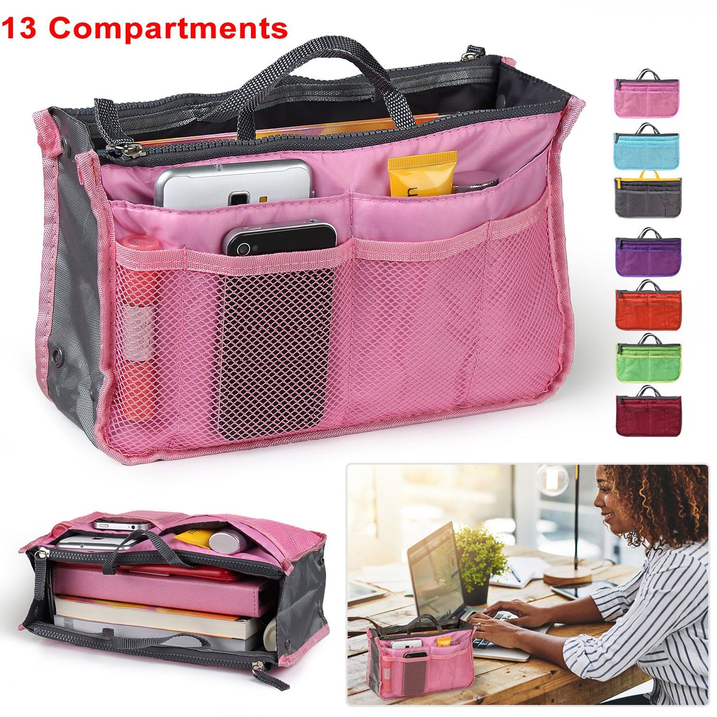 Women Lady Travel Insert Handbag Organiser Makeup Bags Toiletry Purse Liner w/Hand Strap