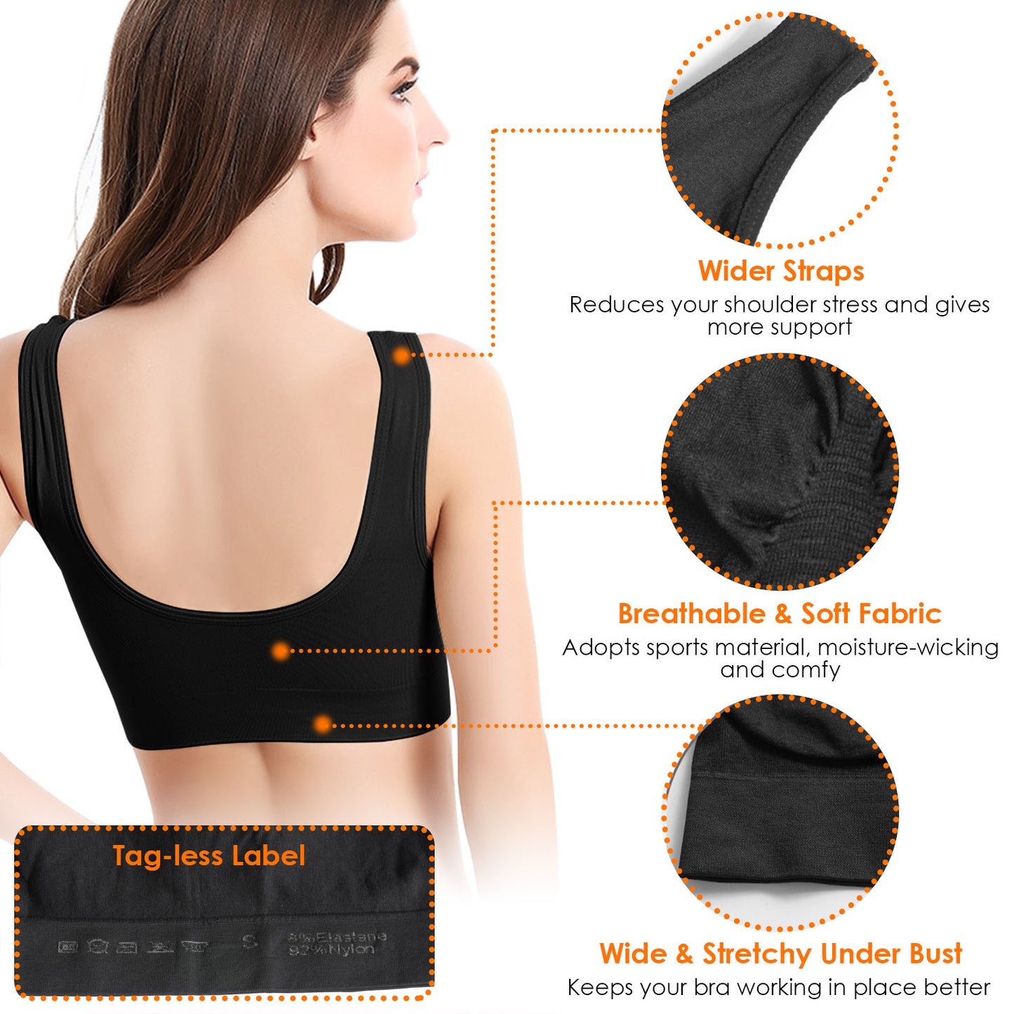 3 Pack Sport Bras For Women Seamless Wire-free Bra Light Support Tank Tops For Fitness Workout Sports Yoga Sleep Wearing