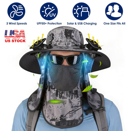 Solar Fan Hat with UPF50+ Sun Protection and Neck Flap