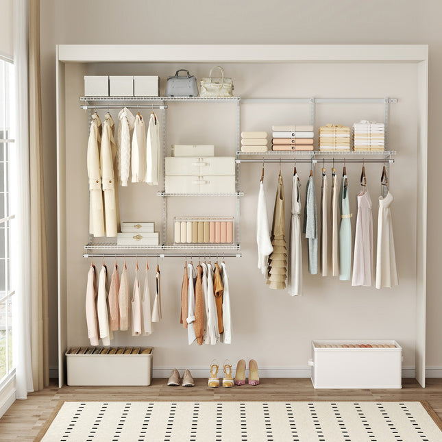 Closet System 4-8 FT Wall-Mounted Closet Shelves and Rod