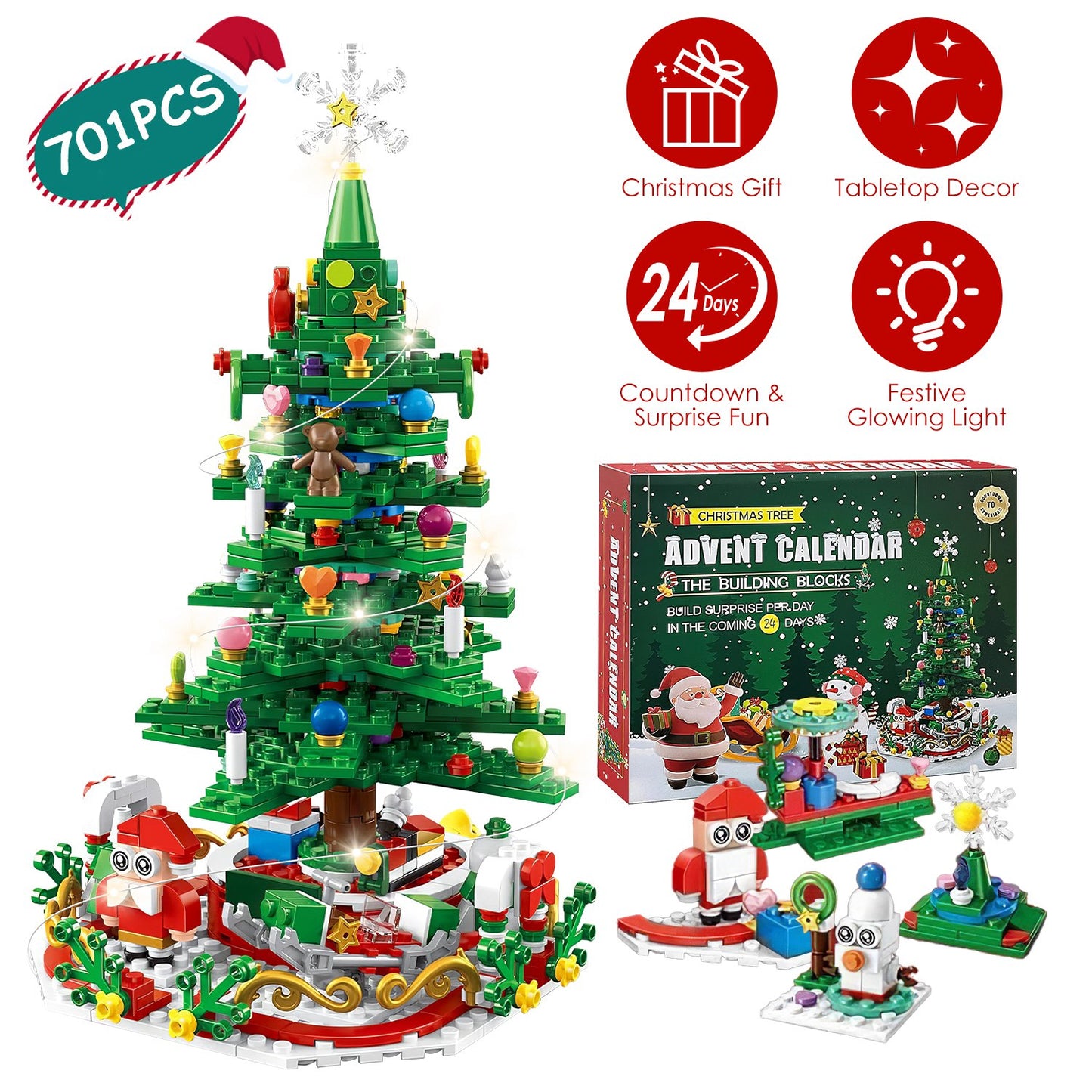 2025 LED Christmas Tree Building Set – 24-Day Countdown Advent Calendar