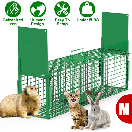 32in 2 Door Live Animal Cage Trap For Animals Under 12LBS Easy To Setup Humane Galvanized Iron Trap Cage For Rabbits Groundhogs Skunk Opossums Nutria