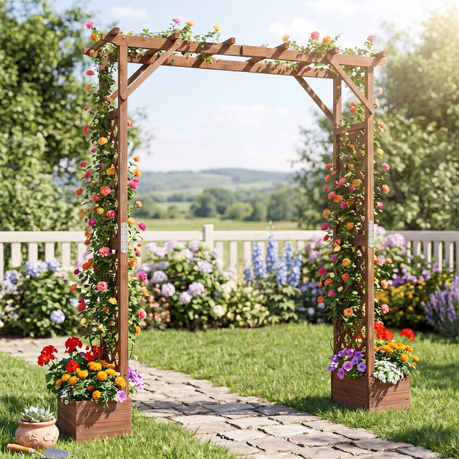 Garden Arbor with Planter Boxes 87in Tall Wooden Trellis