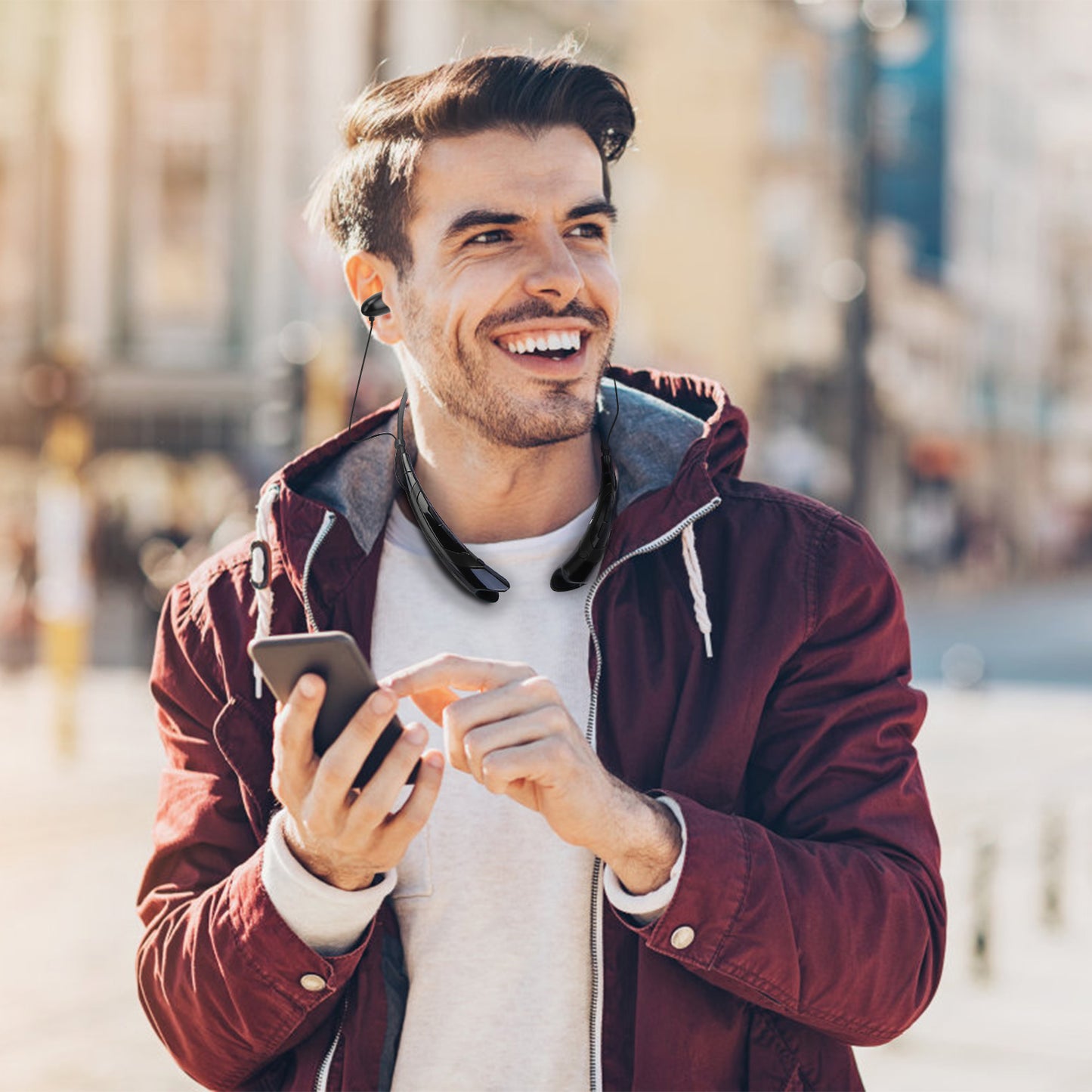 Wireless Neckband Headphones V5.0 Sweat-proof Sport Headsets Earbuds In-Ear Magnetic Neckbands Stereo Earphone Deep Bass Earphone w/Mic