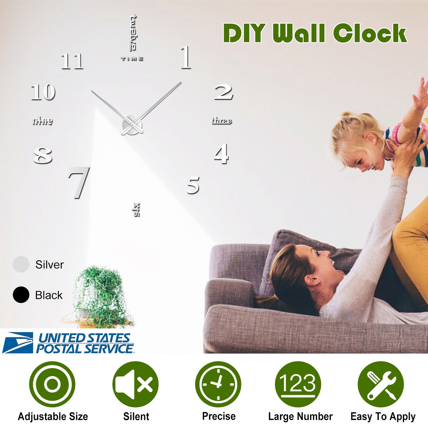 DIY Wall Clock 3D Mirror Surface Sticker Modern Art Wall Clock Home Office Decors Big Number Watch