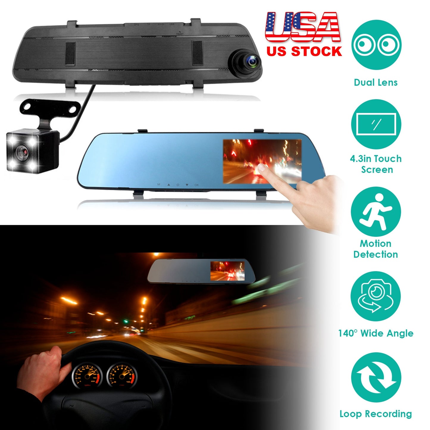 1080P Car DVR 4.3in Camera Dash Cam Camcorder Camera Recorder with 140¡ Angle Loop Recording Motion Detection Picture-in-Picture Display G-sensor