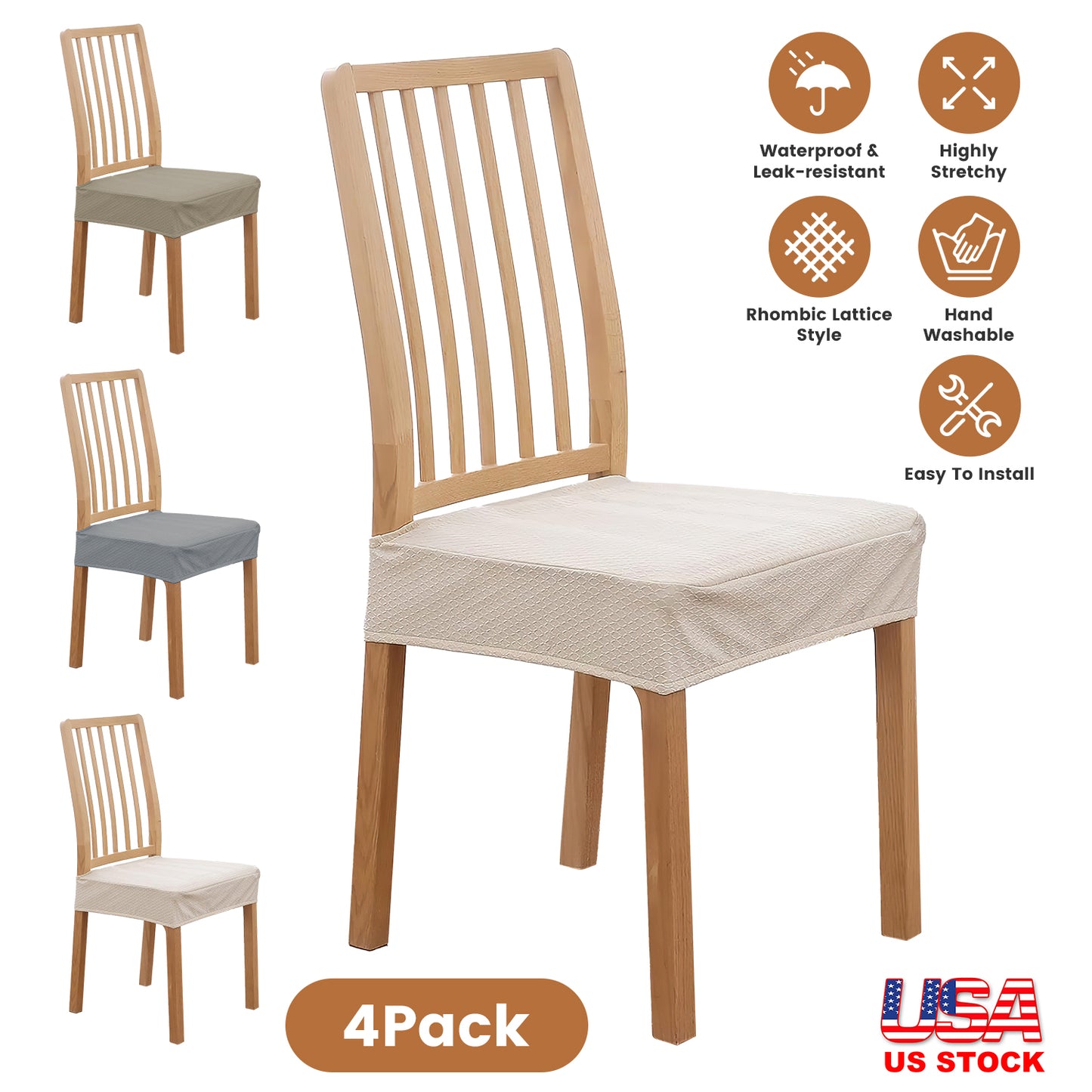 4Pack Waterproof Dining Chair Slipcovers Stretch Chair Seat Slipcovers Removable Washable Jacquard Seat Covers for Dining Room