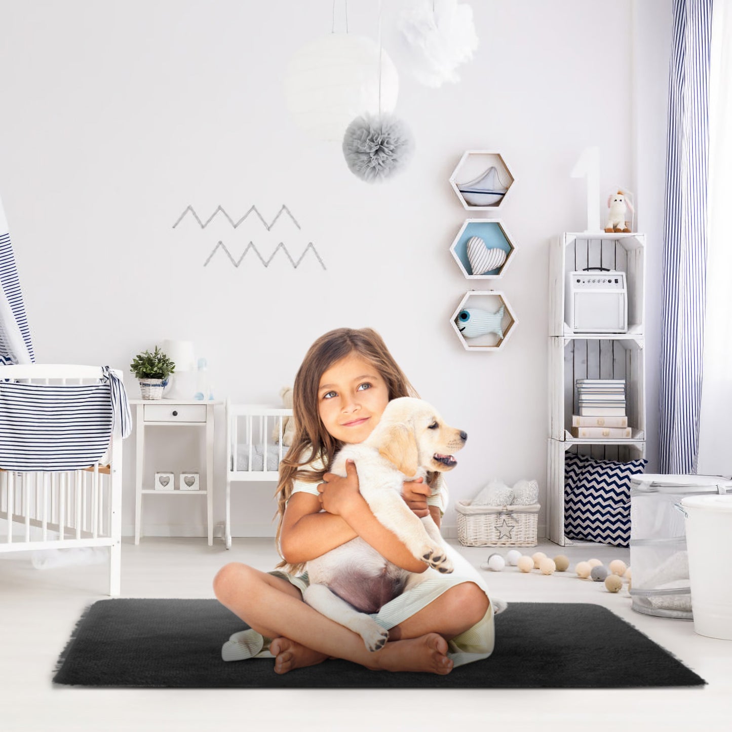 Fluffy Bedroom Rug 4Õ x 2.6Õ Anti-Skid Shaggy Area Rug Decorative Floor Carpet Mat for Nursery Bedroom Living Room