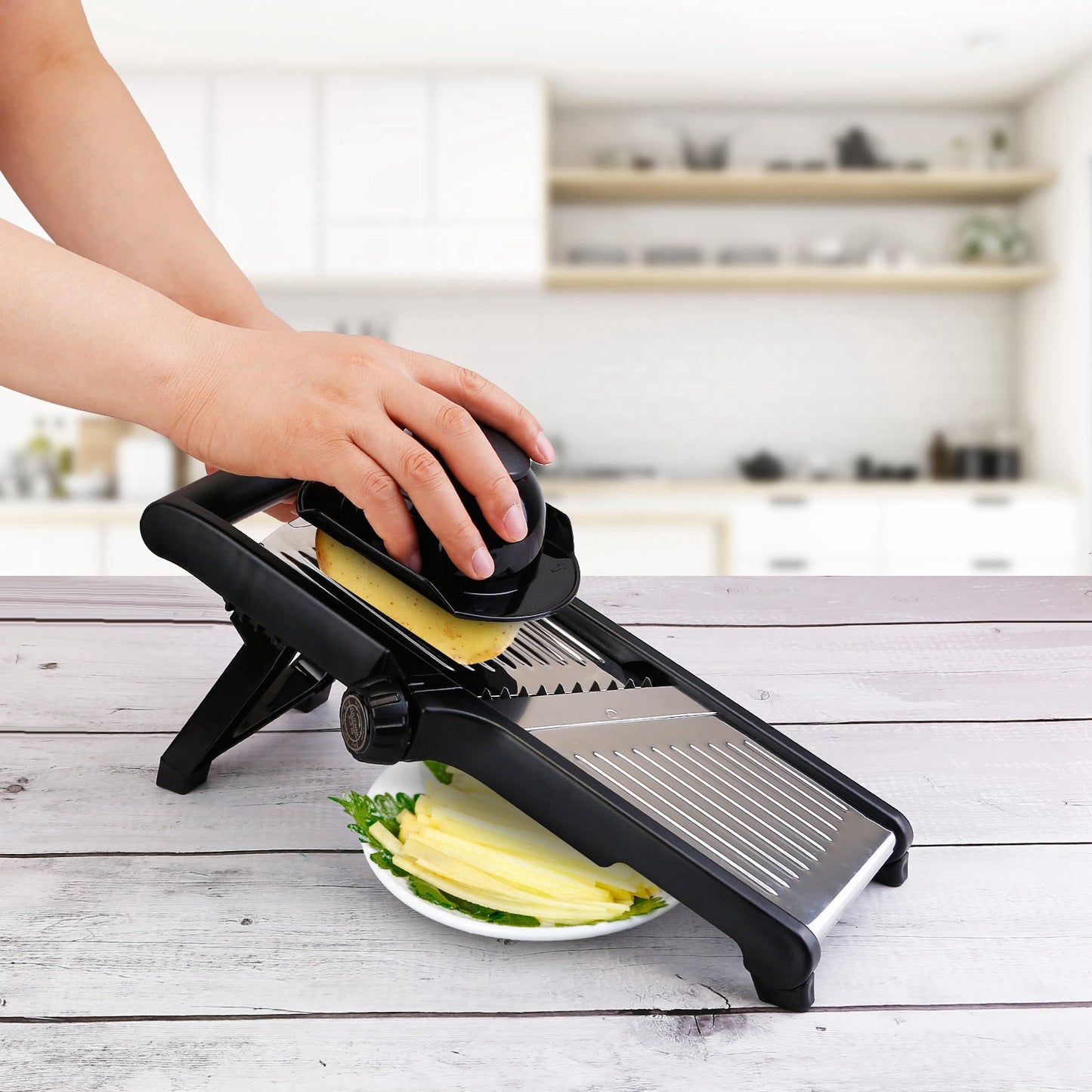 Mandoline Food Slicer Stainless Steel Food Cutter Vegetable Fruit Chopper Grater Peeler Kitchen Julienne Slicer with 5 Adjustable Blades Food Holder