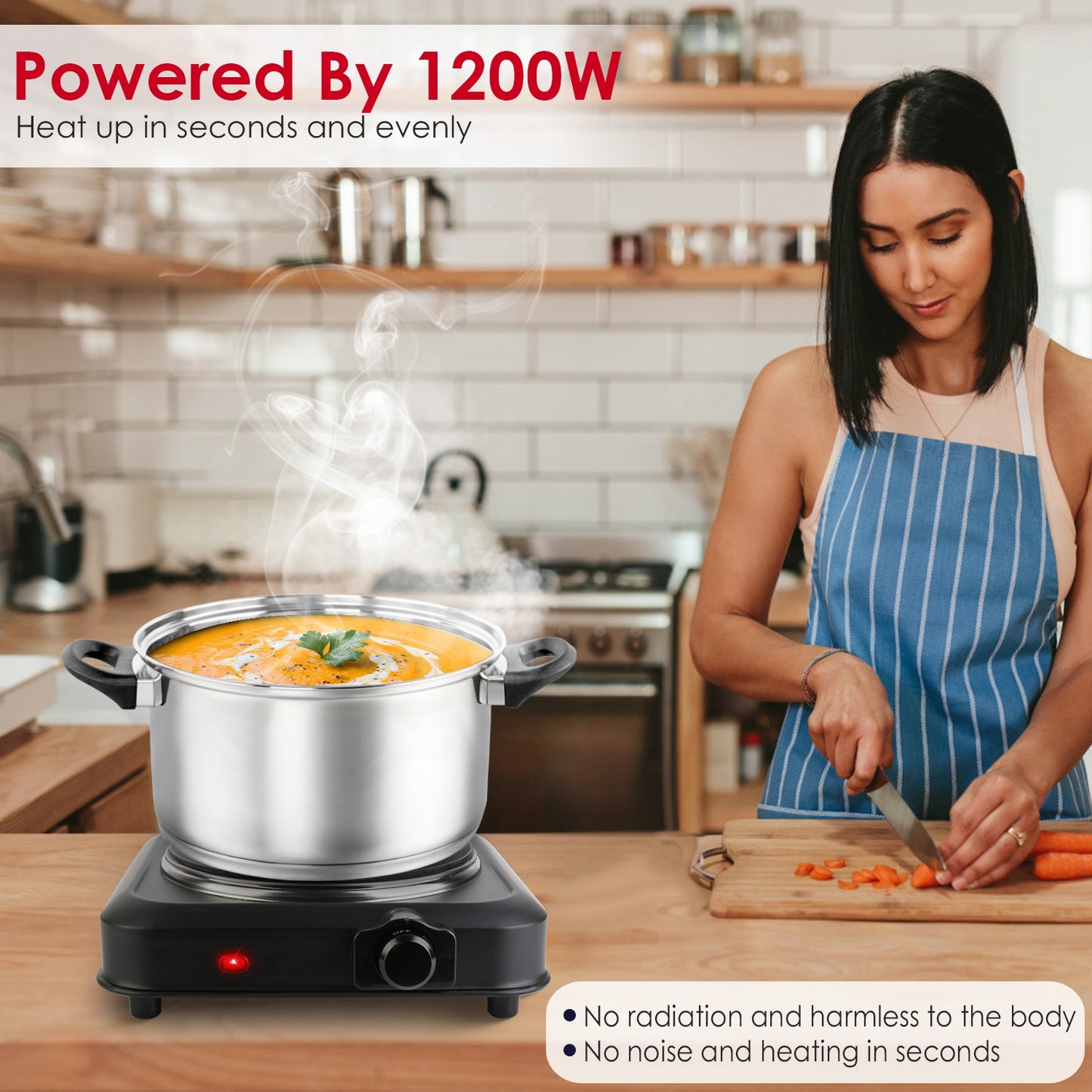 1200W Electric Infrared Single Burner Portable Heating Hot Plate Stove Countertop RV Hotplate with 7.5Ó Glass Cooktop Stepless Temperature Adjustments