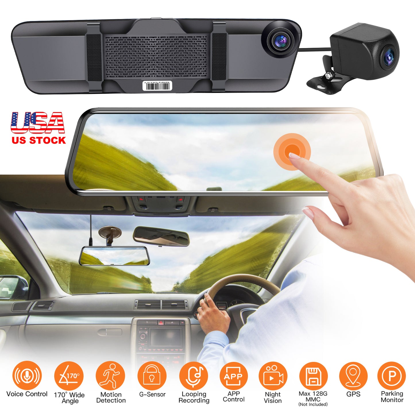 4K Car DVR 12in Dash Cam Camcorder Camera Recorder with 170¡ Angle Loop Recording Motion Detection Night Vision Voice Control APP Control G-sensor