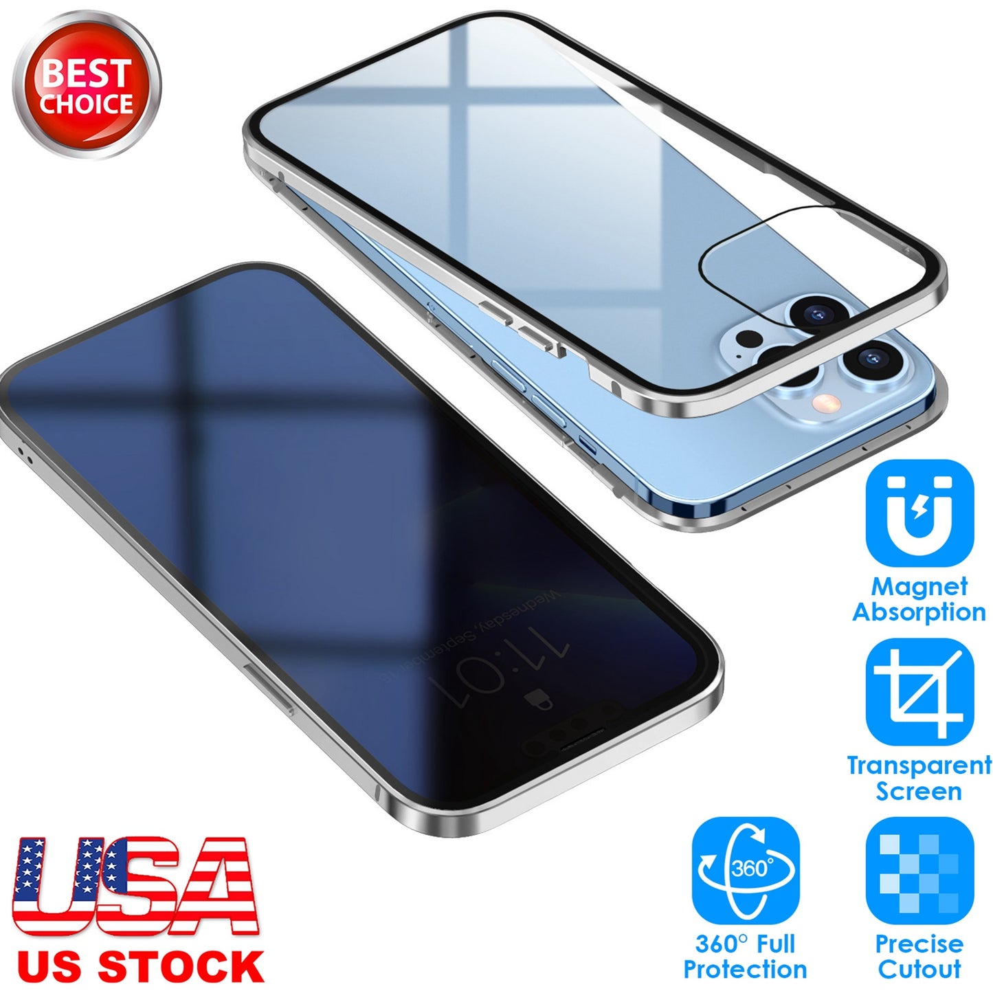 Privacy Magnetic Phone Case 360¡ Full Protection Anti Spy Phone Cover Double Sided Tempered Glass Magnet Absorption Fit for IOS Phone 12