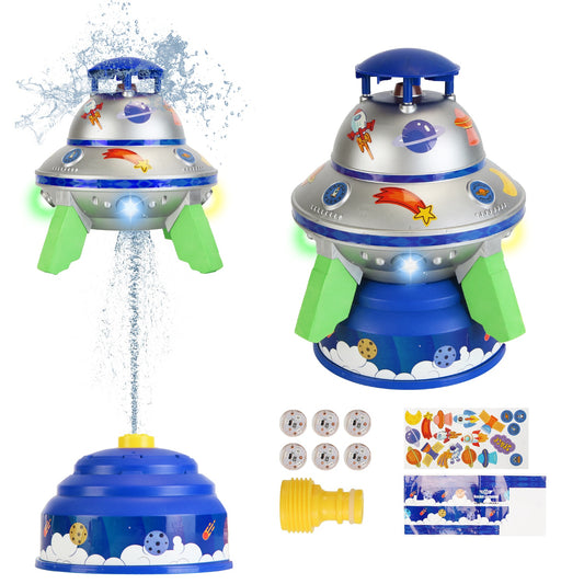 UFO Water Sprinkler Outdoor Summer Rocket Toy With Colorful LED Lights 360¡ Spinning 1.64FT To 6.56FT Adjustable Height Birthday Summer Gift For Girls