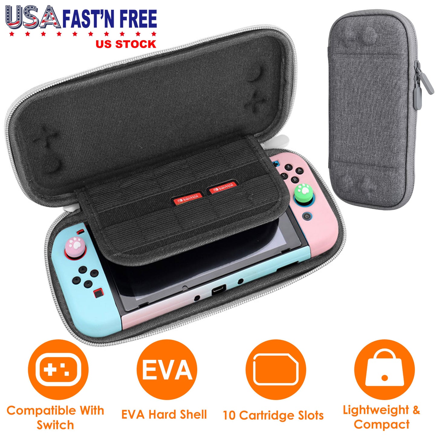Carrying Case Compatible with Nintendo Switch EVA Hard Shell Console Storage  Bag Pouch Case w/ 10 Game Catridge Slots