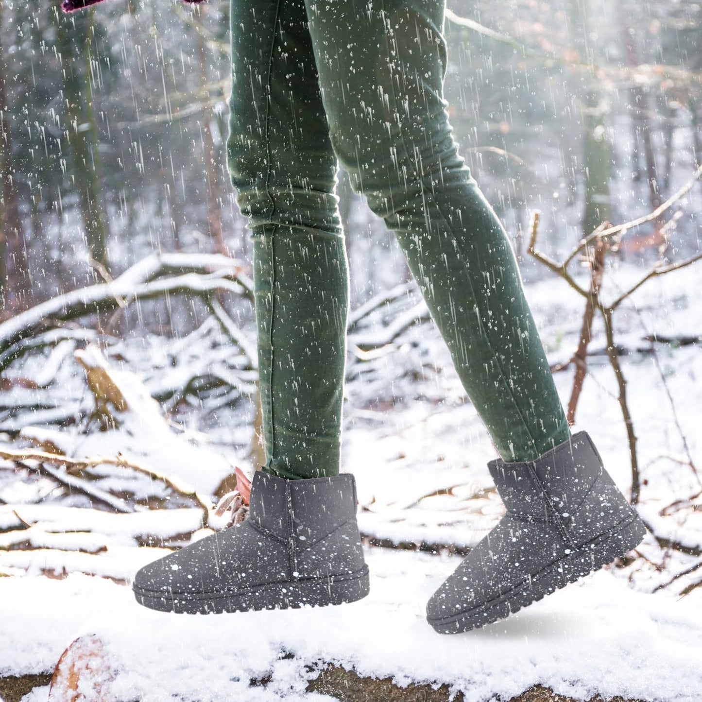 Women Lady Snow Boots Suede Mid-Calf Boot Shoe Short Plush Warm Lining Shoes w/ Anti-slip Rubber Base Knitting Design