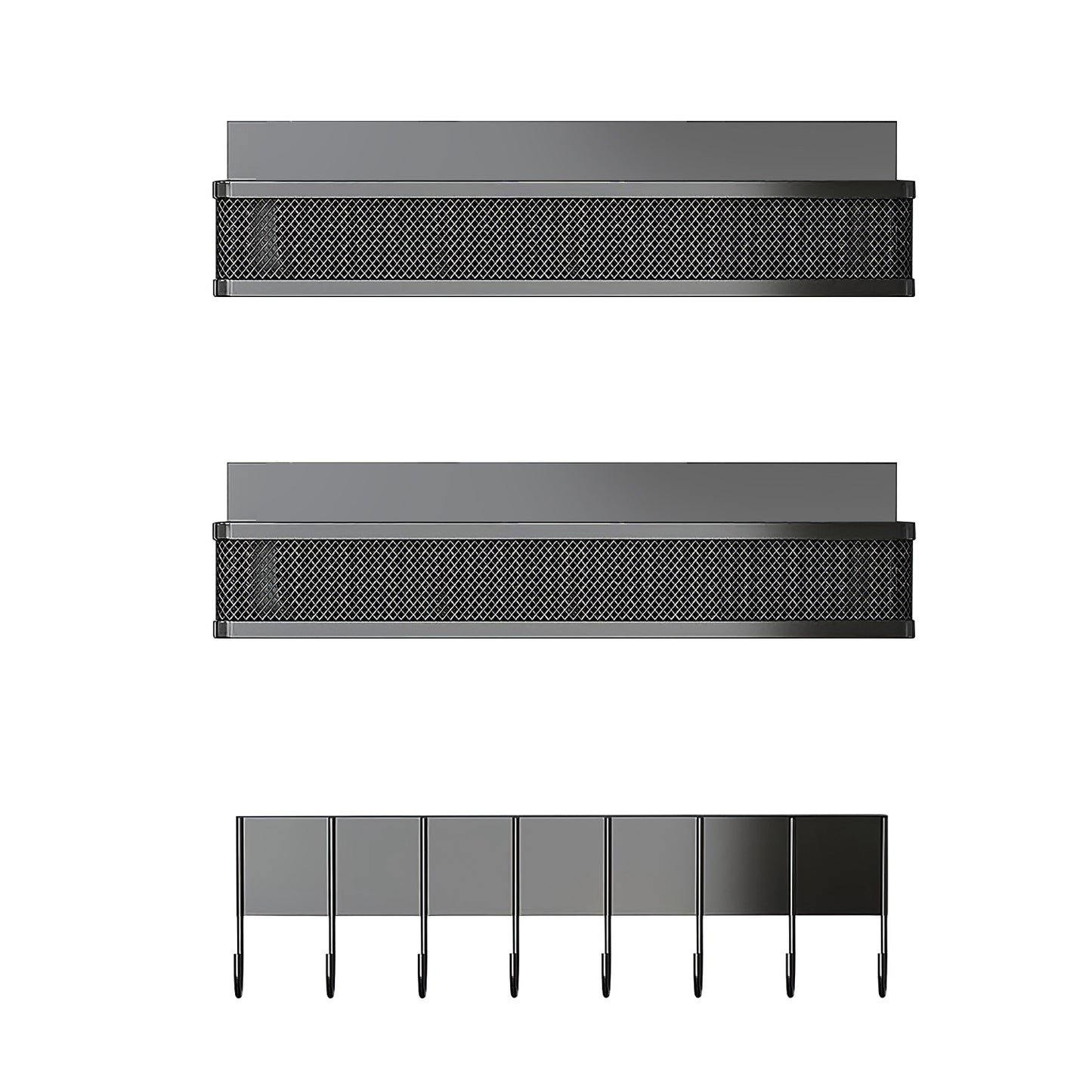 3 Pack Strong Magnetic Spice Rack with 8 Hooks Fridge Oven Microwave Magnetic Storage Shelves Seasoning Holder Organizer for Jars Seasoning Tins Utens