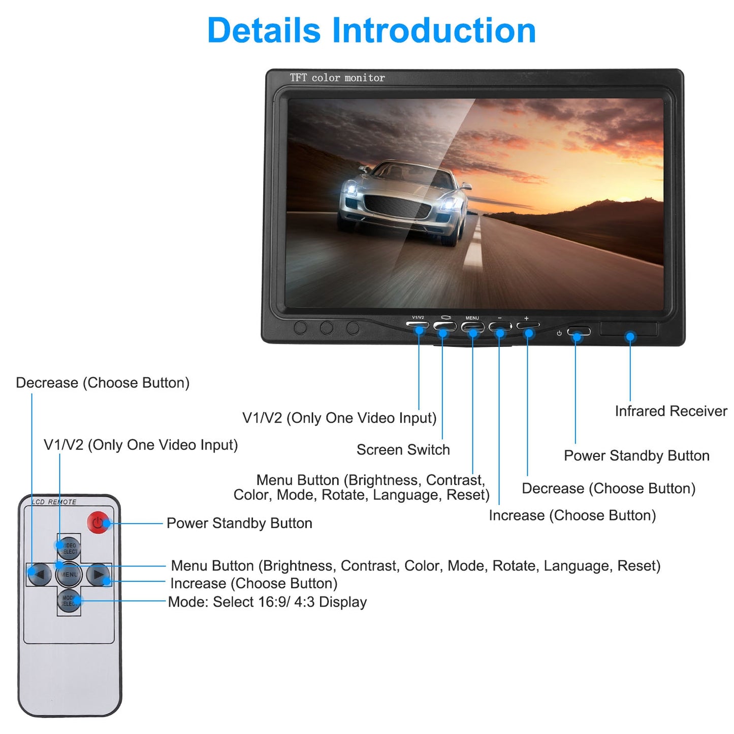 7In Screen Backup Camera System Vehicle Rear View Monitor Kit IP67 Waterproof Car Parking Reverse System with Night Vision for Car Trunk Van SUV