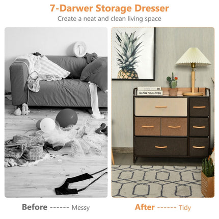 7 Drawer Tower Steel Frame and Wooden Top Dresser Storage Chest for Bedroom