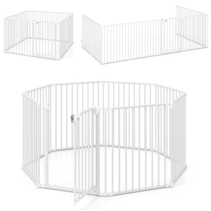 8-Panel Extra Wide Baby Gate Adjustable Pet Safety Fence with Auto-close Door