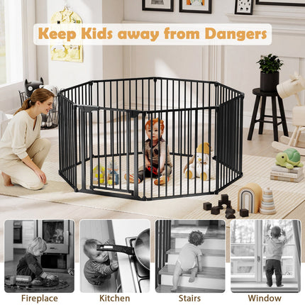 8-Panel Extra Wide Baby Gate Adjustable Pet Safety Fence with Auto-close Door