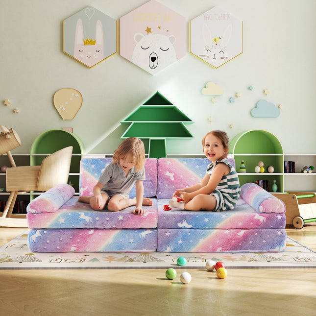 8 Pieces Modular Kids Play Couch Glow in the Dark Toddler Sectional Sofa
