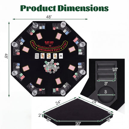 8-Player Foldable Poker Table Top with Cup Holders