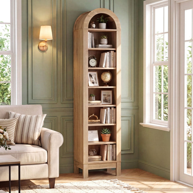 8-Tier Modern Arch Bookshelf with 3 Adjustable Shelves