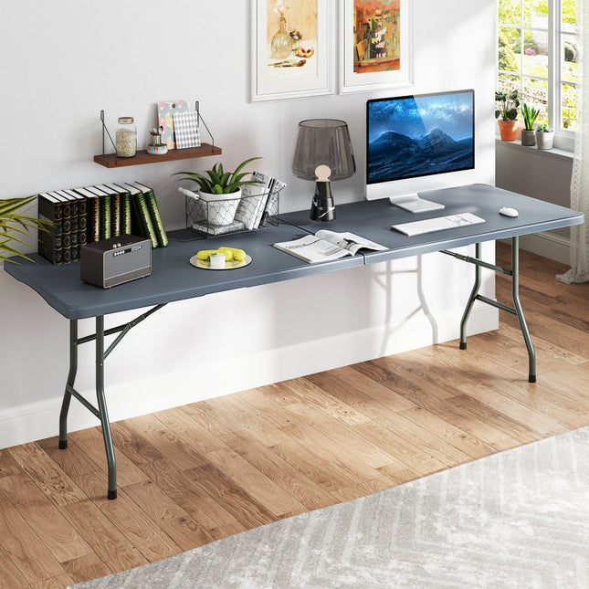 8 ft Portable Folding Table 350 LBS Fold-in-Half Table with HDPE Tabletop
