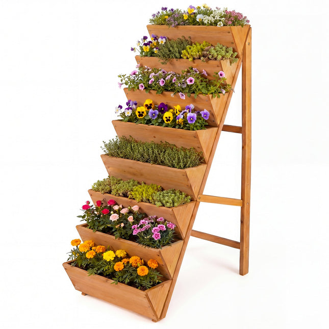 8-tier Vertical Raised Garden Bed Wood Elevated Planter Box with Legs