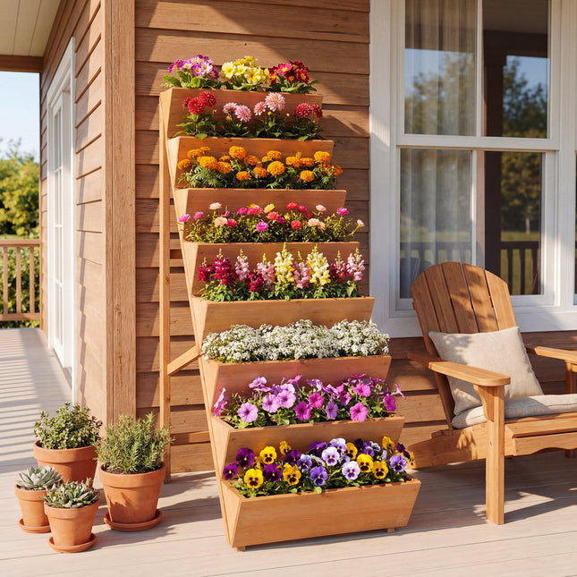 8-tier Vertical Raised Garden Bed Wood Elevated Planter Box with Legs