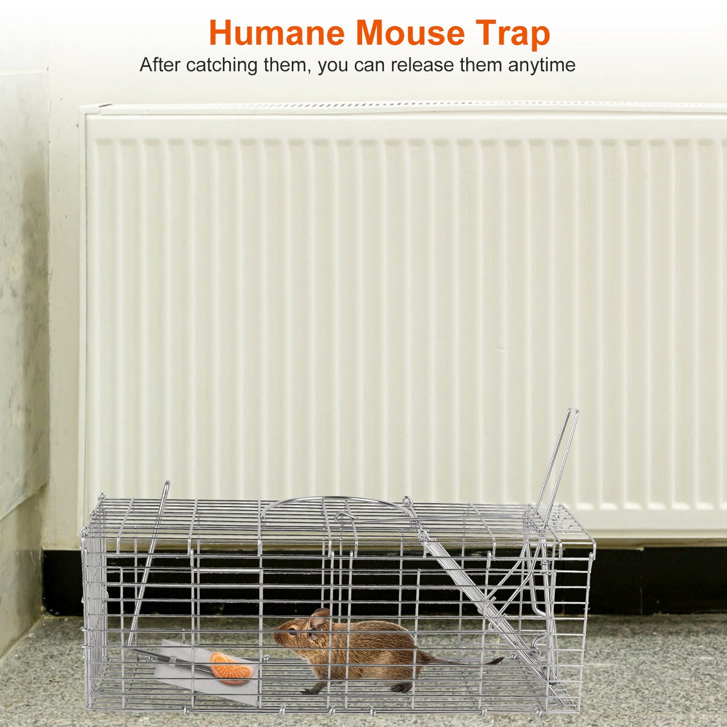 Foldable Rat Trap Cage Humane Live Rodent Trap Cage Galvanized Iron Mice Mouse Control Bait Catch with Detachable L Shaped Rod