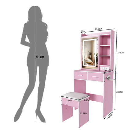 Vanity Desk Set with LED Lighted Mirror & Padded Stool