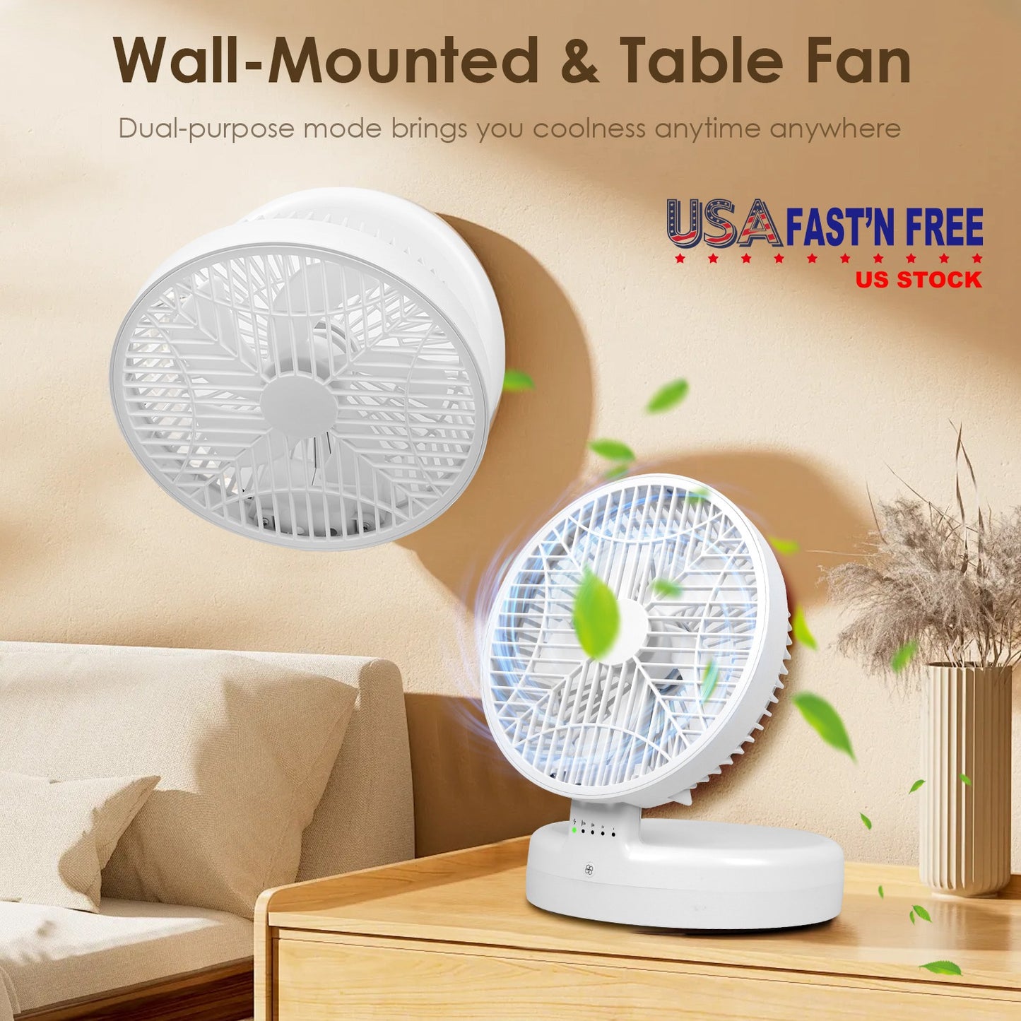 Quiet Table Fan 90¡ Foldable Desk Fan with 4 Wind Speeds Type-C Rechargeable Wall-Mounted Fan Portable Desktop Fan for Home Bedroom Kitchen Office Out