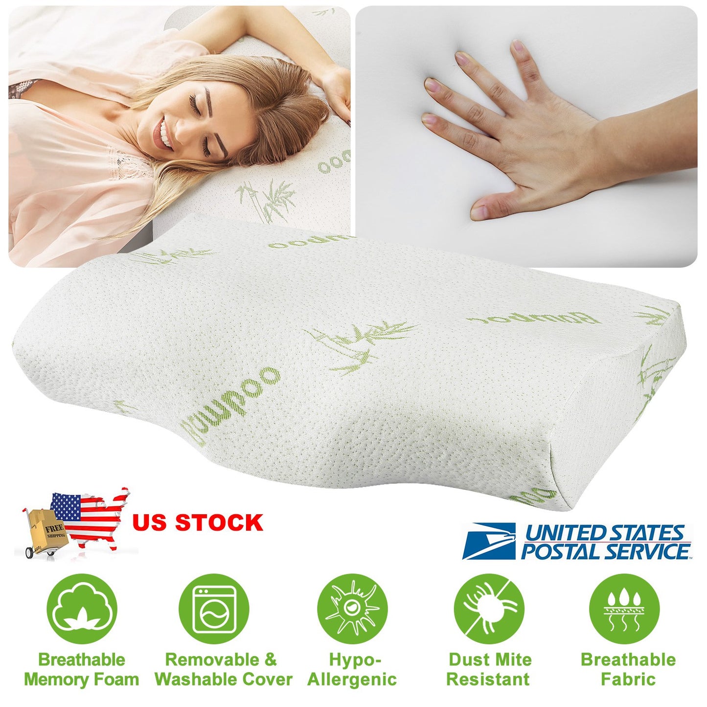 Bamboo Memory Foam Sleep Pillow Contoured Cervical Orthopedic Pillow Neck Support Breath Pillow